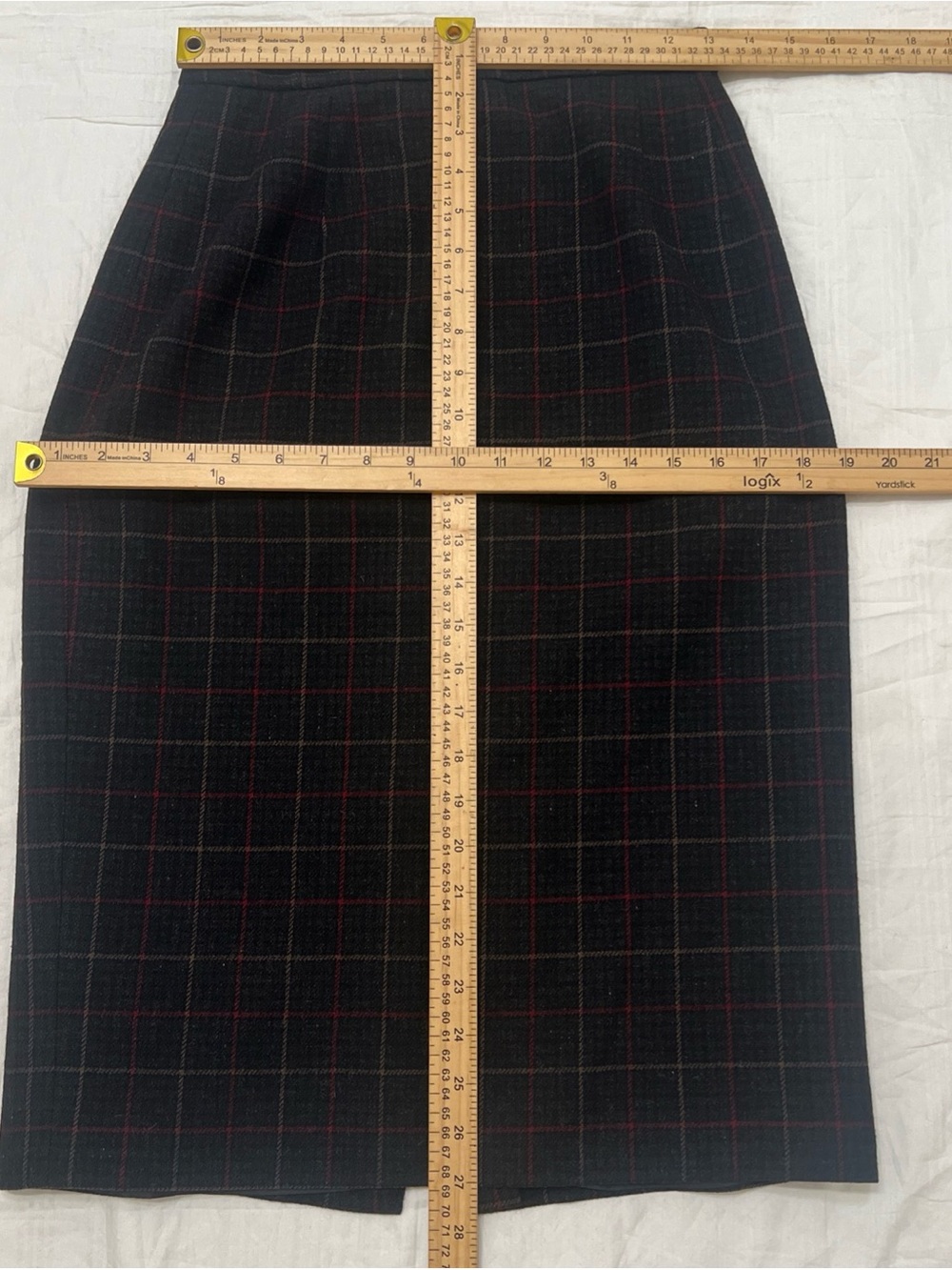 Pendleton 100% Wool Charcoal Gray Burgundy Plaid Midi Skirt Size 6 - Picture 9 of 11